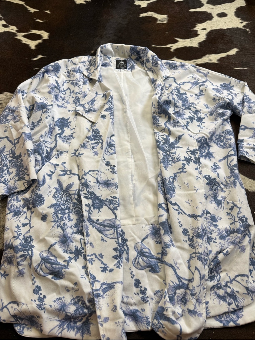 Blue Floral Oversized Blazer Jacket - Unbranded - Picture 4 of 4